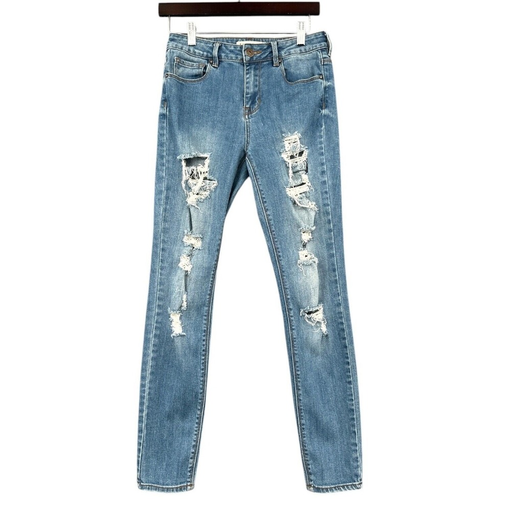 Bullhead High Rise Skinniest Jeans Women 7 Cotton Spandex Blue Distressed